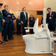 The king and queen of the Netherlands observe a Japanese toilet. Photo: AP